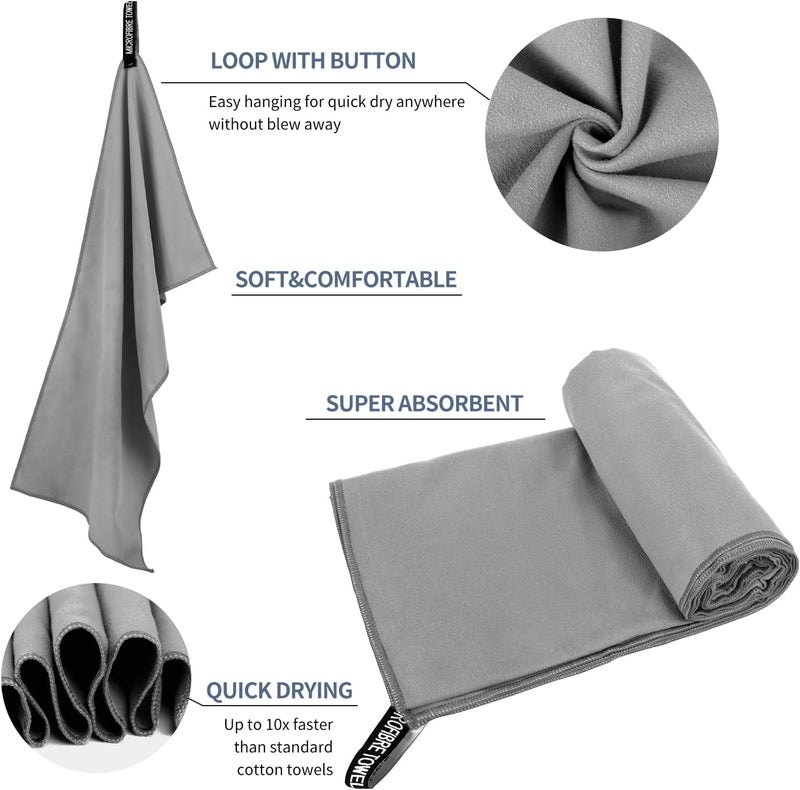 ZIUDBOC Microfiber Travel Towel, Soft Lightweight Quick Dry Towel, Super Absorbent Compact Travel & Sports & Beach Towels for Camping, Backpack, Gym, Swimming, Yoga, Hiking (XL:30"×60" -Gray) - Image 5
